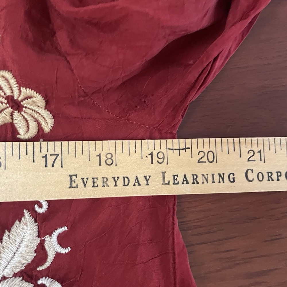 Johnny Was Wine Red Floral Embroidered V-Neck Blouse - Picture 11 of 13